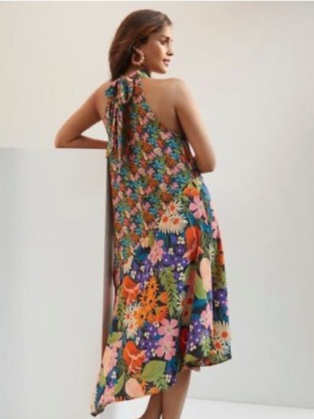Anthropologie 100% Silk Boho Halter Floral Print Dress Sz XS